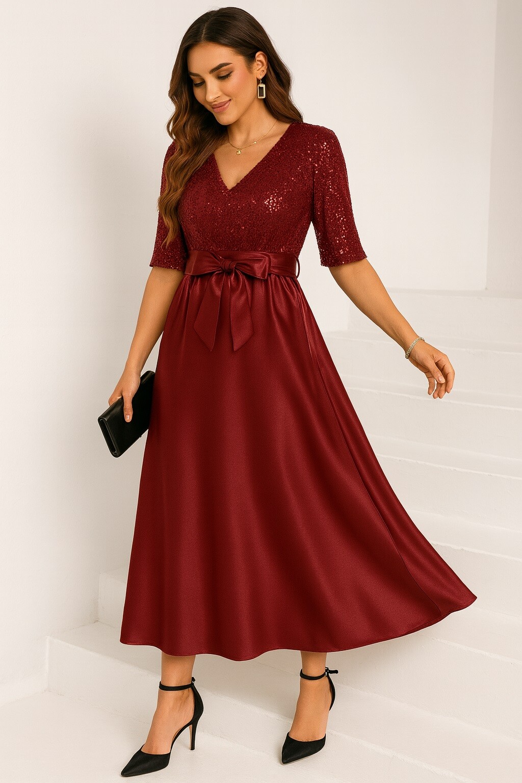 Wholesaler JOLIFLY - Flared Sequin Dress & Satin Skirt – Premium Elegance