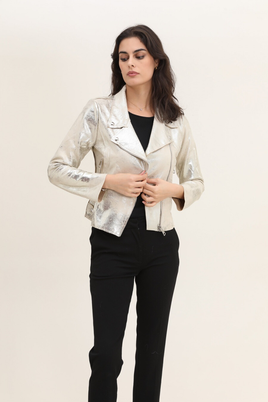 Grossiste JOLIFLY - VESTE PERFECTO SUEDINE DORE