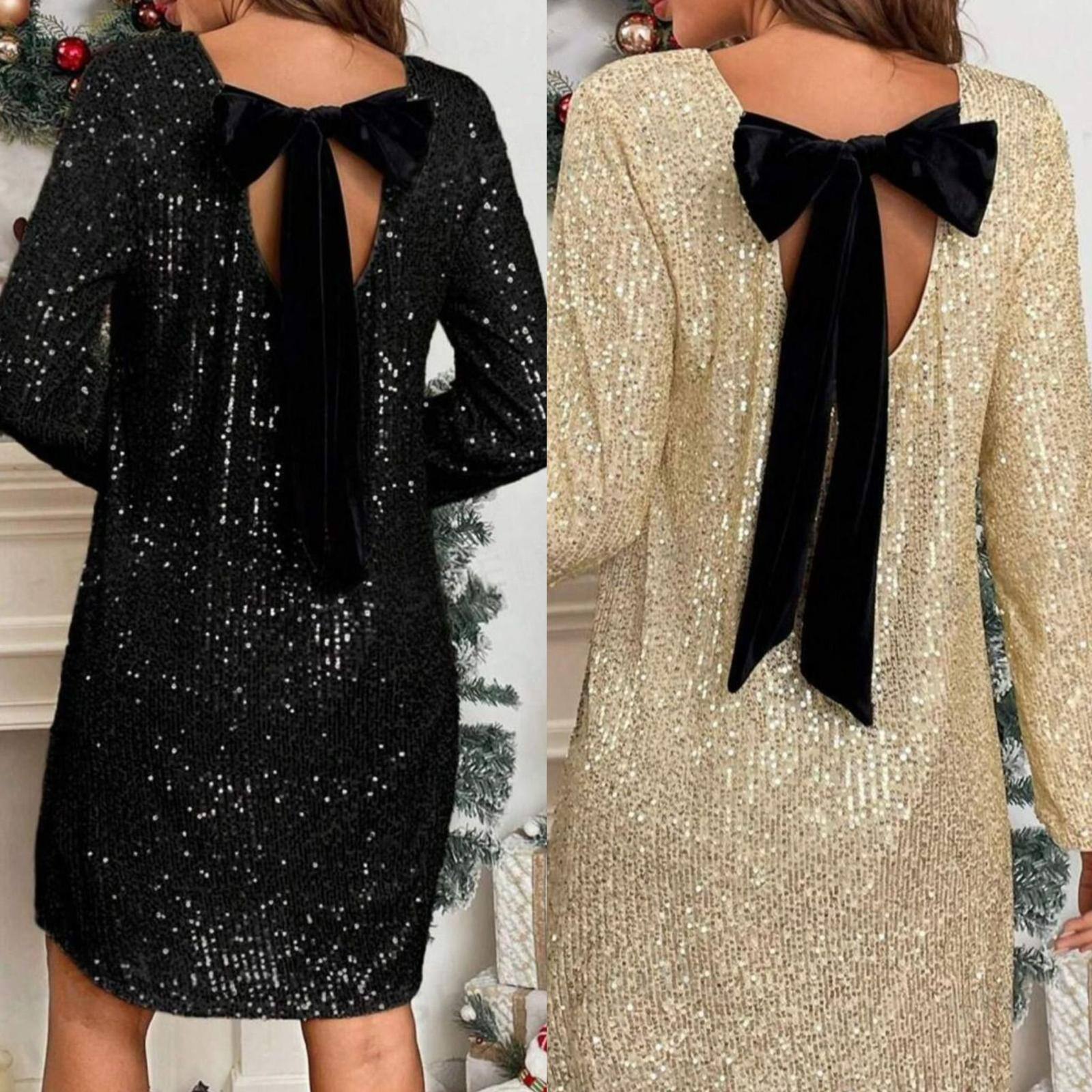 Wholesaler JOLIFLY - Short sequin dress with bow at the back – Glamour & elegance