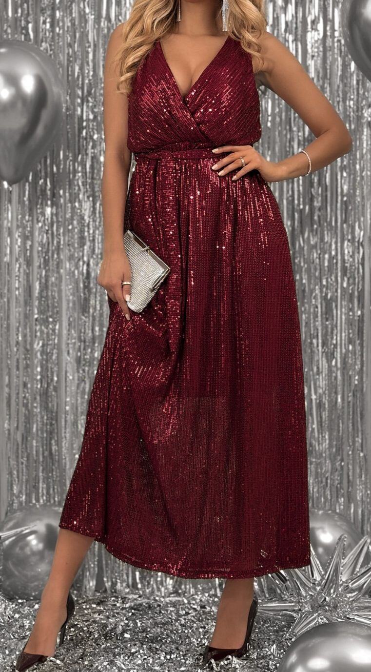 Wholesaler JOLIFLY - Long Sequin Dress – Wrap Style & Belted Waist