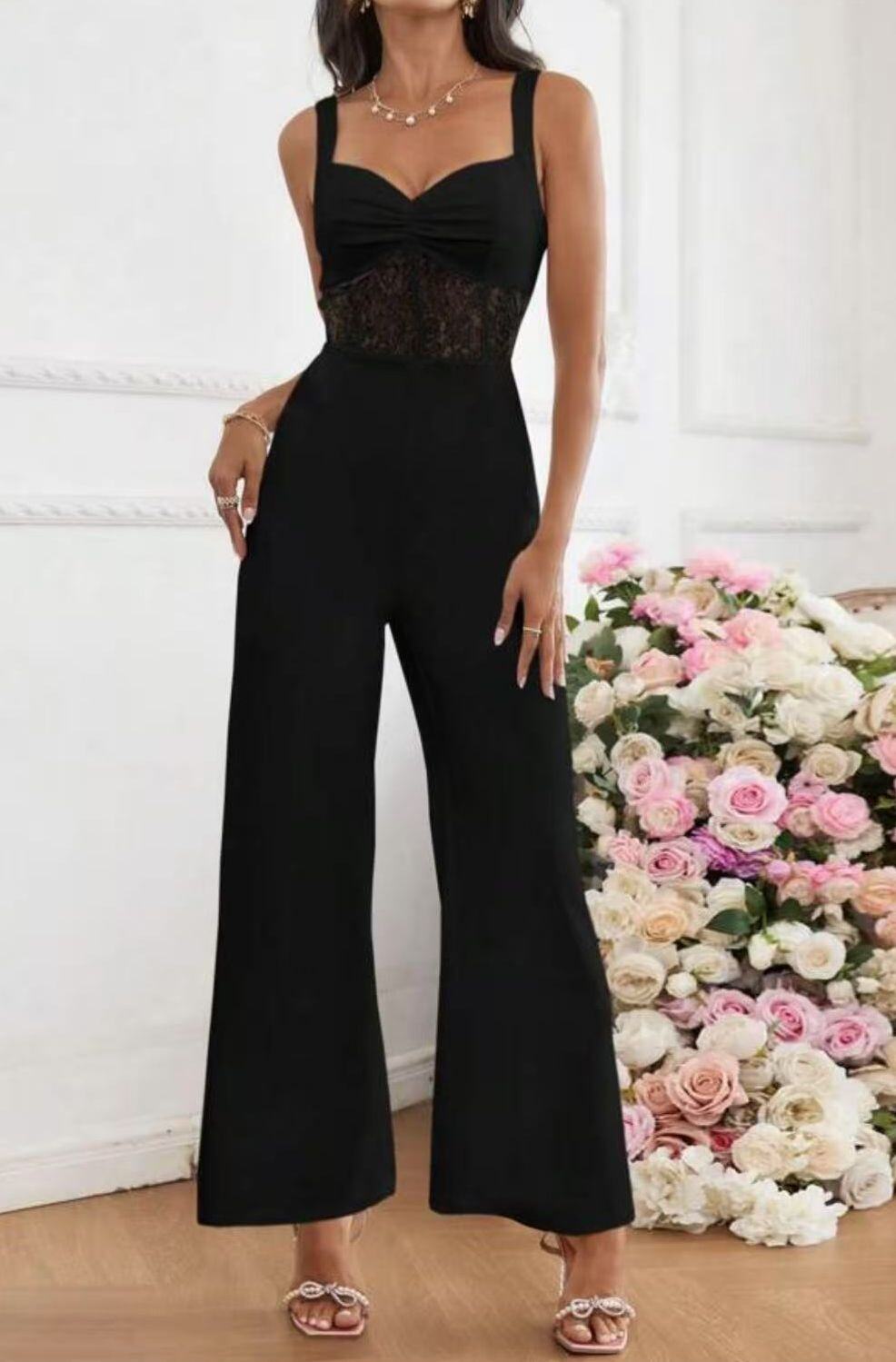 Wholesaler JOLIFLY - Elegant black jumpsuit with lace