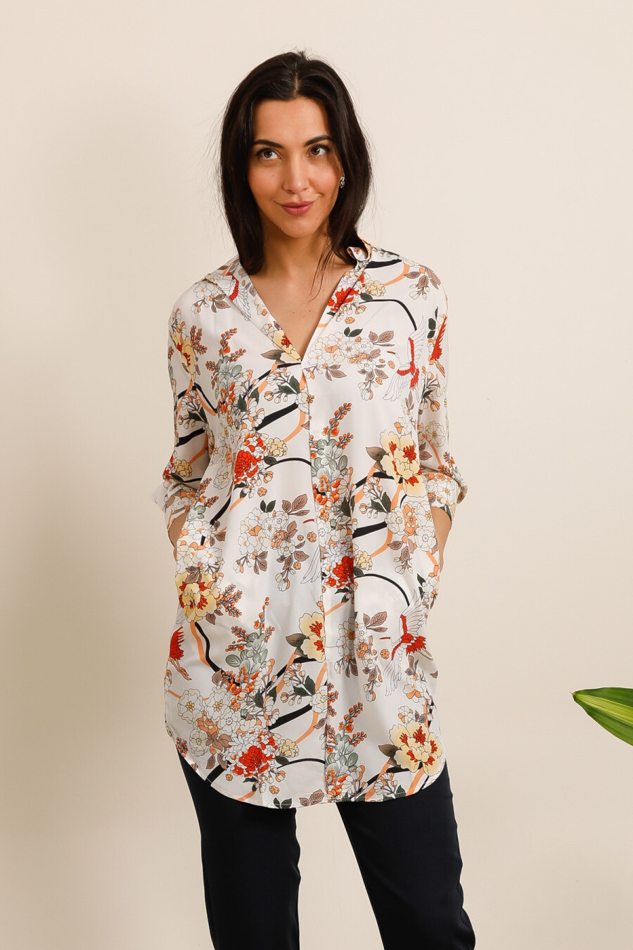 Grossista JOLIFLY - Camicia tunica femmina con stampa floreale - stile bohémien chic