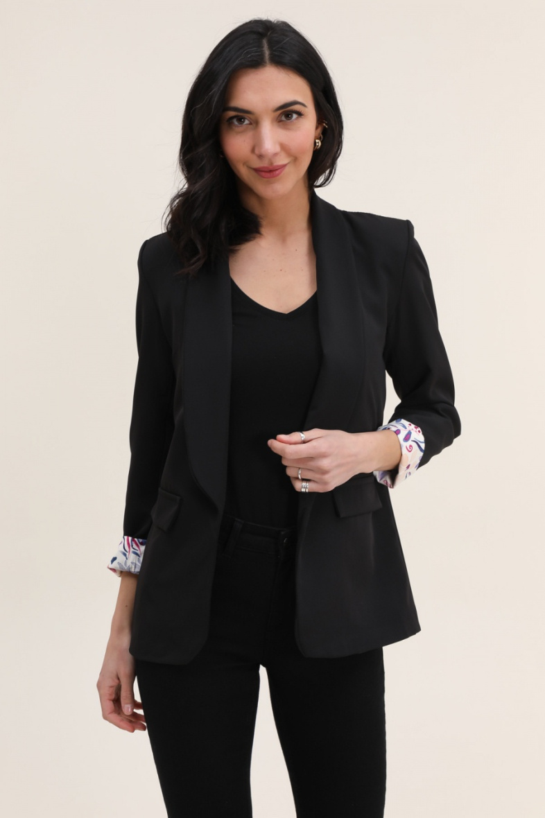 Grossista JOLIFLY - Giacca blazer di media lunghezza in poliestere con maniche con risvolto FLOWER