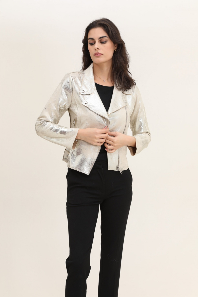 Grossiste JOLIFLY - VESTE PERFECTO SUEDINE DORE