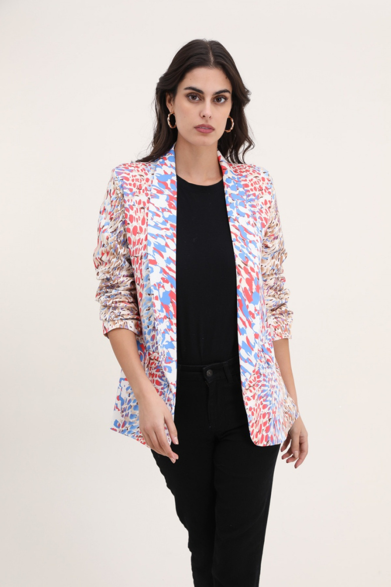 Grossiste JOLIFLY - Veste Blazer à imprimé en polyester mi-long manche 3/4 avec doublure