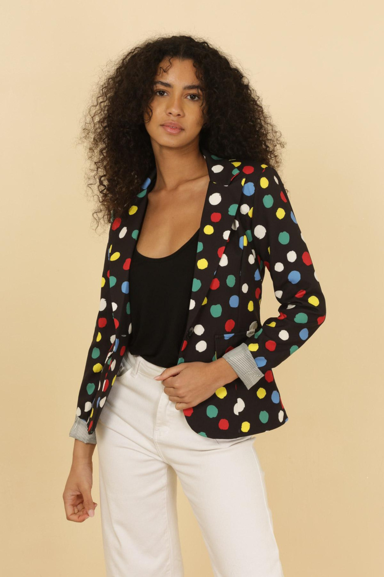 Grossista JOLIFLY - Giacca blazer con stampa floreale e maniche con risvolto a righe