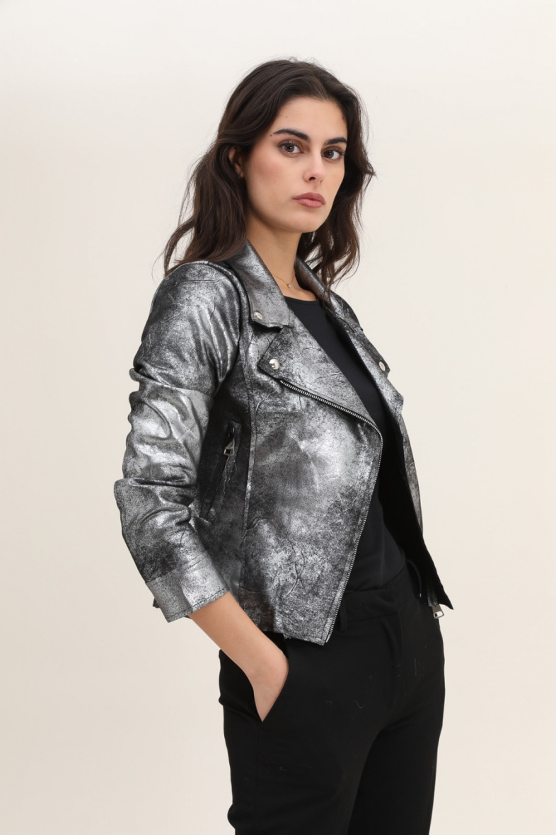 Grossiste JOLIFLY - VESTE PERFECTO SUEDINE DORE