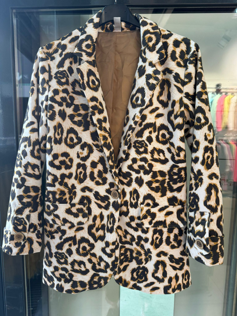 Grossiste JOLIFLY - blazer large en suedine avec imprimé léopard