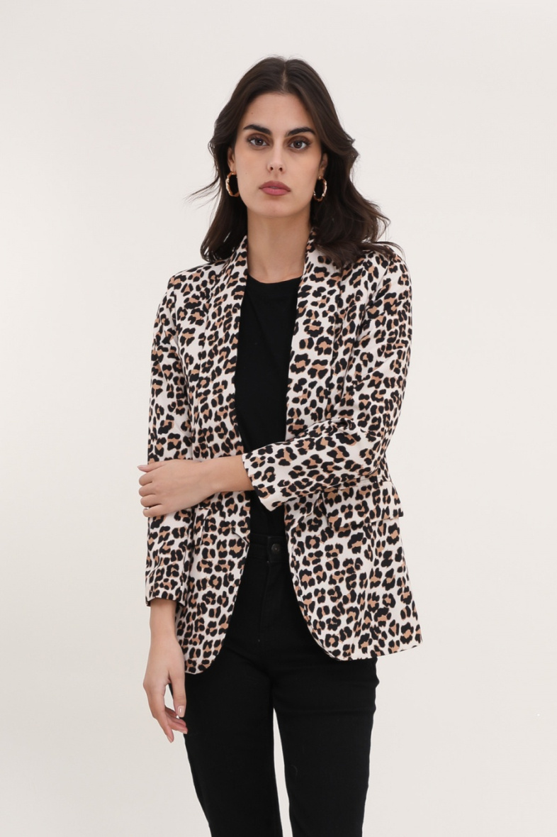 Grossista JOLIFLY - Giacca blazer stampata con fodera in poliestere e revers a righe