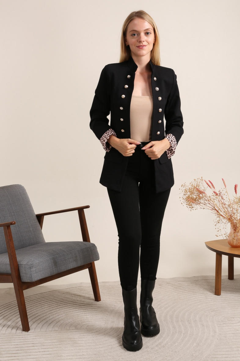 Grossiste JOLIFLY - Nouveaux Veste officier en viscose avec revers léopard