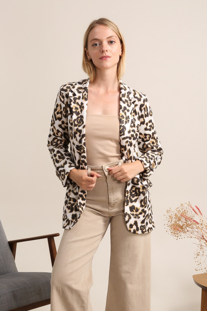 Grossiste JOLIFLY - blazer large en suedine avec imprimé léopard