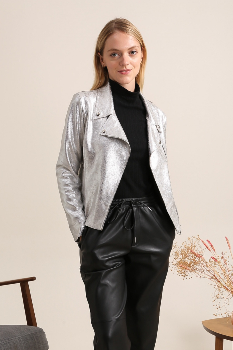 Grossiste JOLIFLY - VESTE PERFECTO SUEDINE DORE