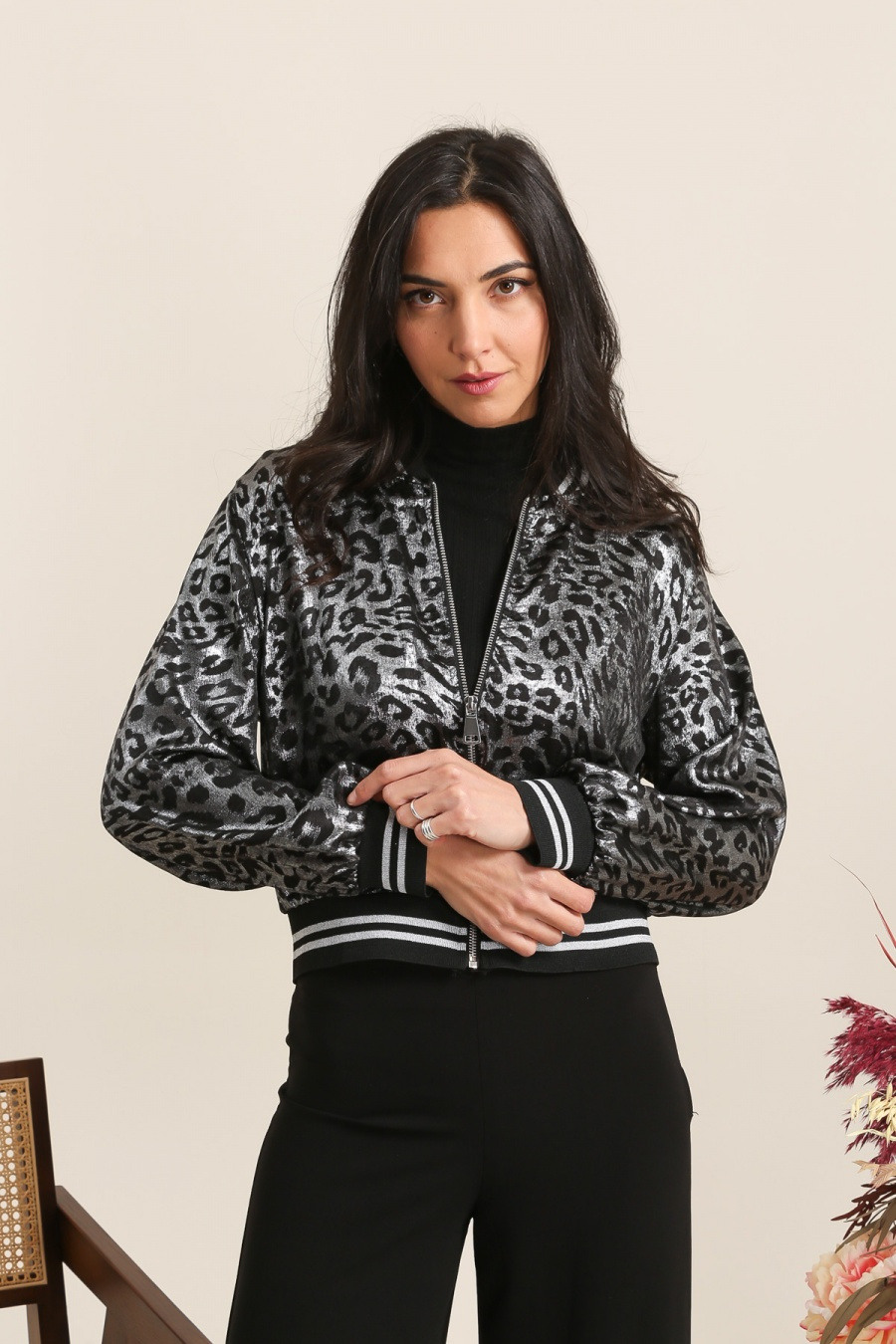 Wholesaler JOLIFLY - Shiny leopard print bomber jacket