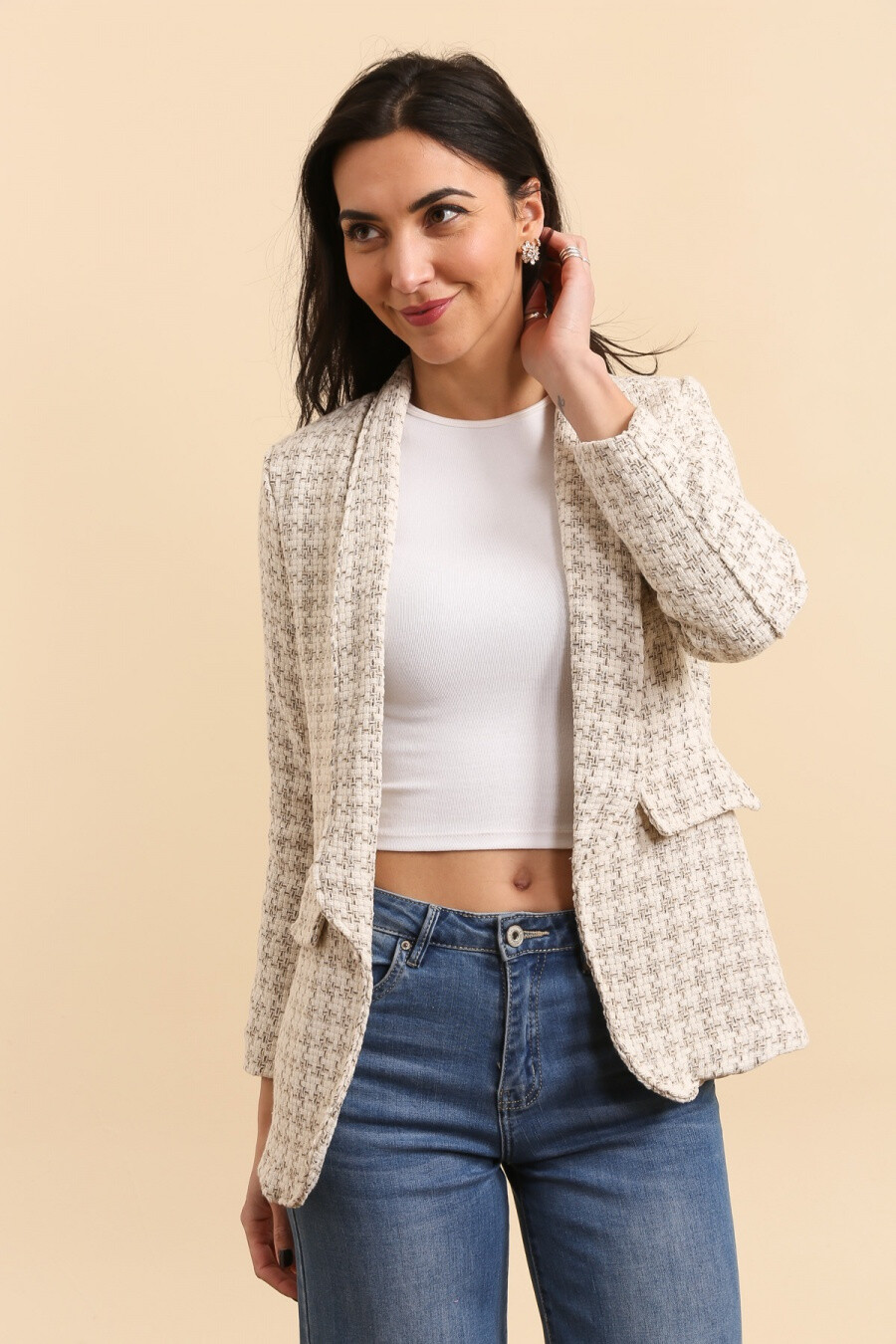 Großhändler JOLIFLY - Karierter Tweed-Blazer