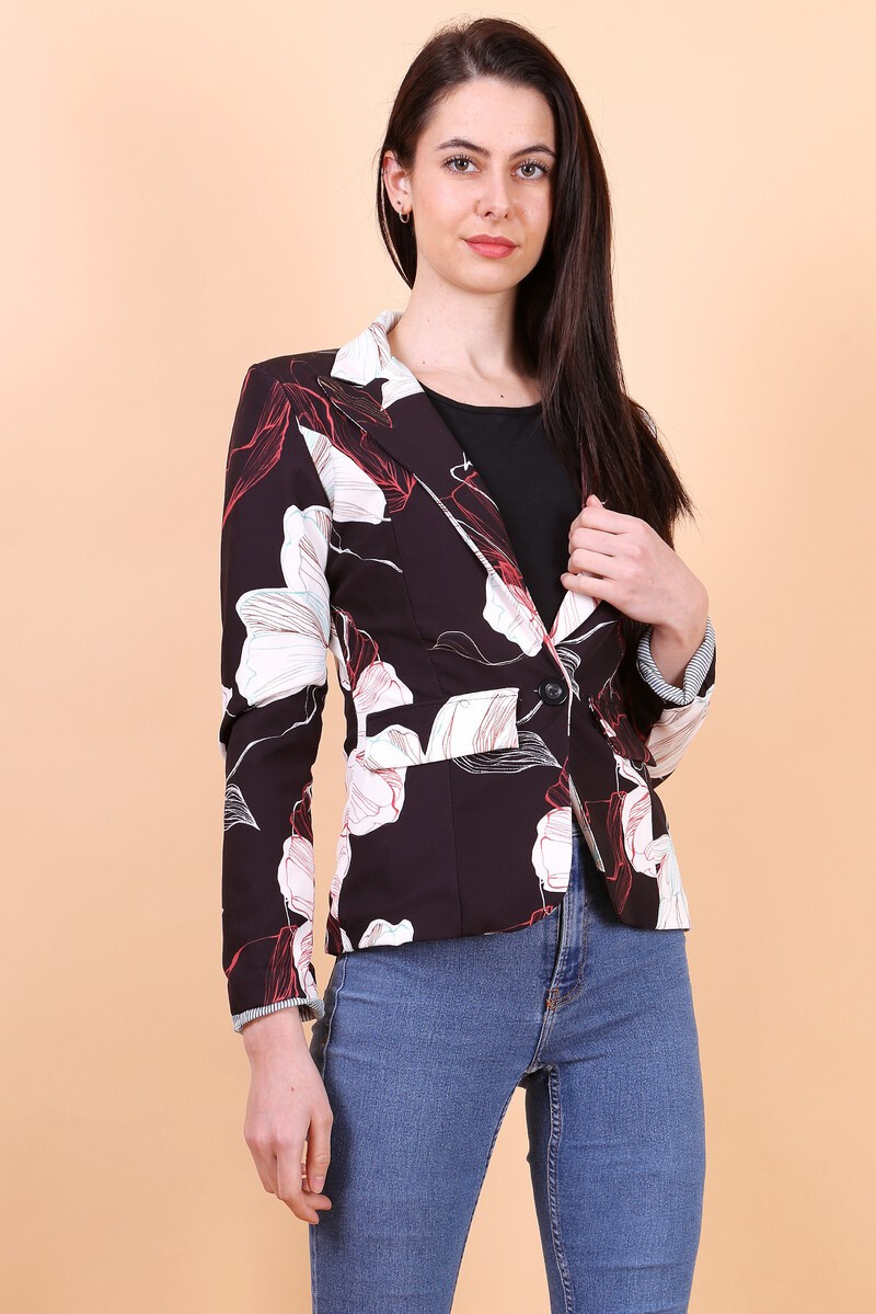 Mayorista JOLIFLY - Chaqueta blazer impresa con forro de poliéster y con contratiempos de rayas