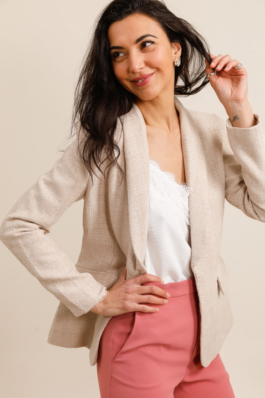 Wholesaler JOLIFLY - Textured blazer jacket tweed- elegance & freshness