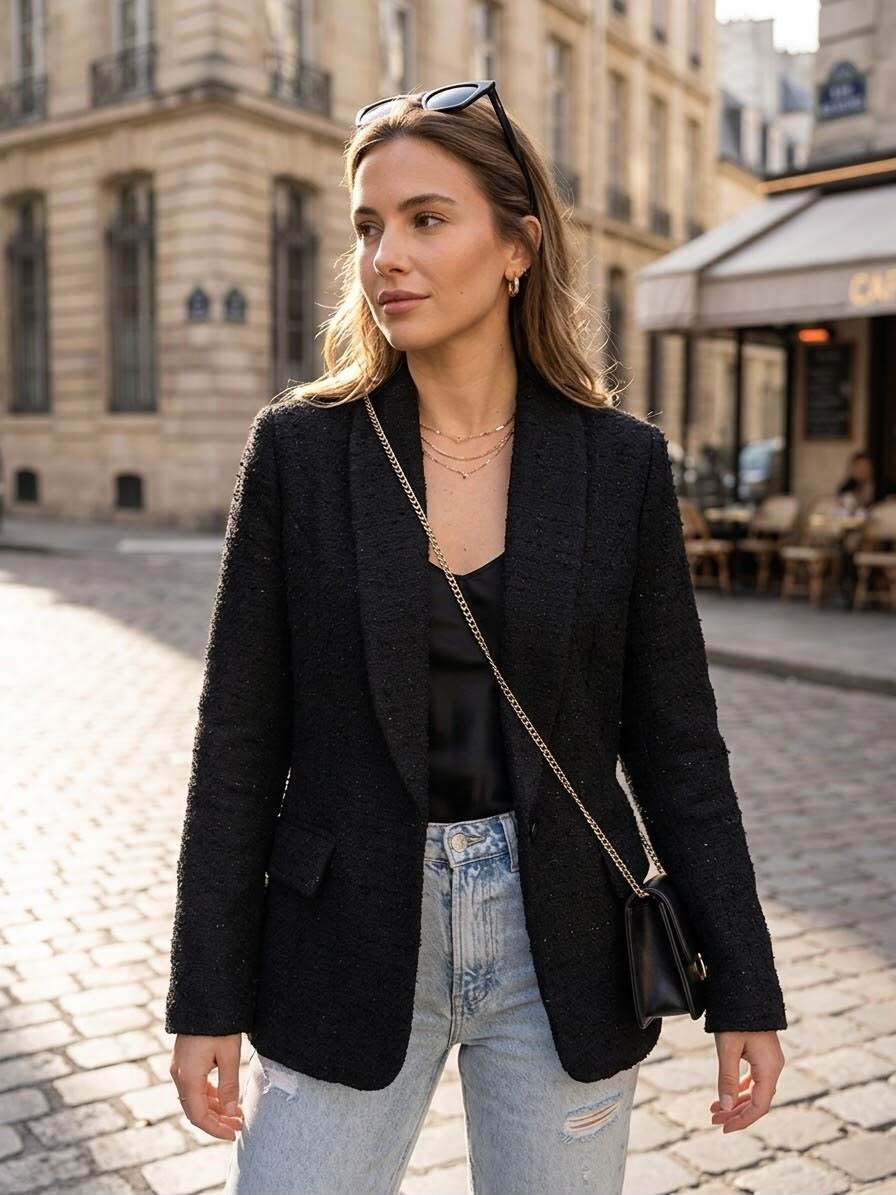 Großhändler JOLIFLY - Texturierter Tweed-Blazer 'Paris'