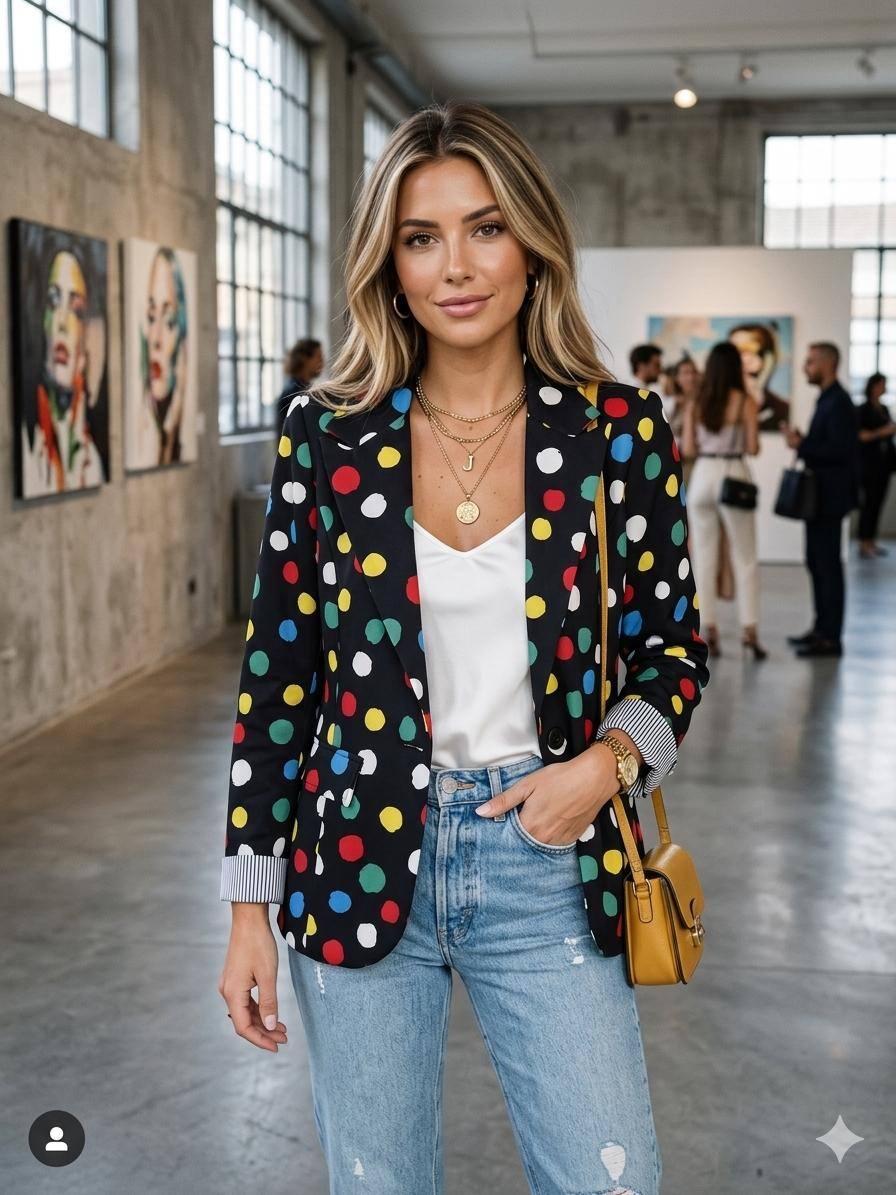 Mayorista JOLIFLY - Blazer Arty con Lunares Multicolores – El Brillo del Pop Art
