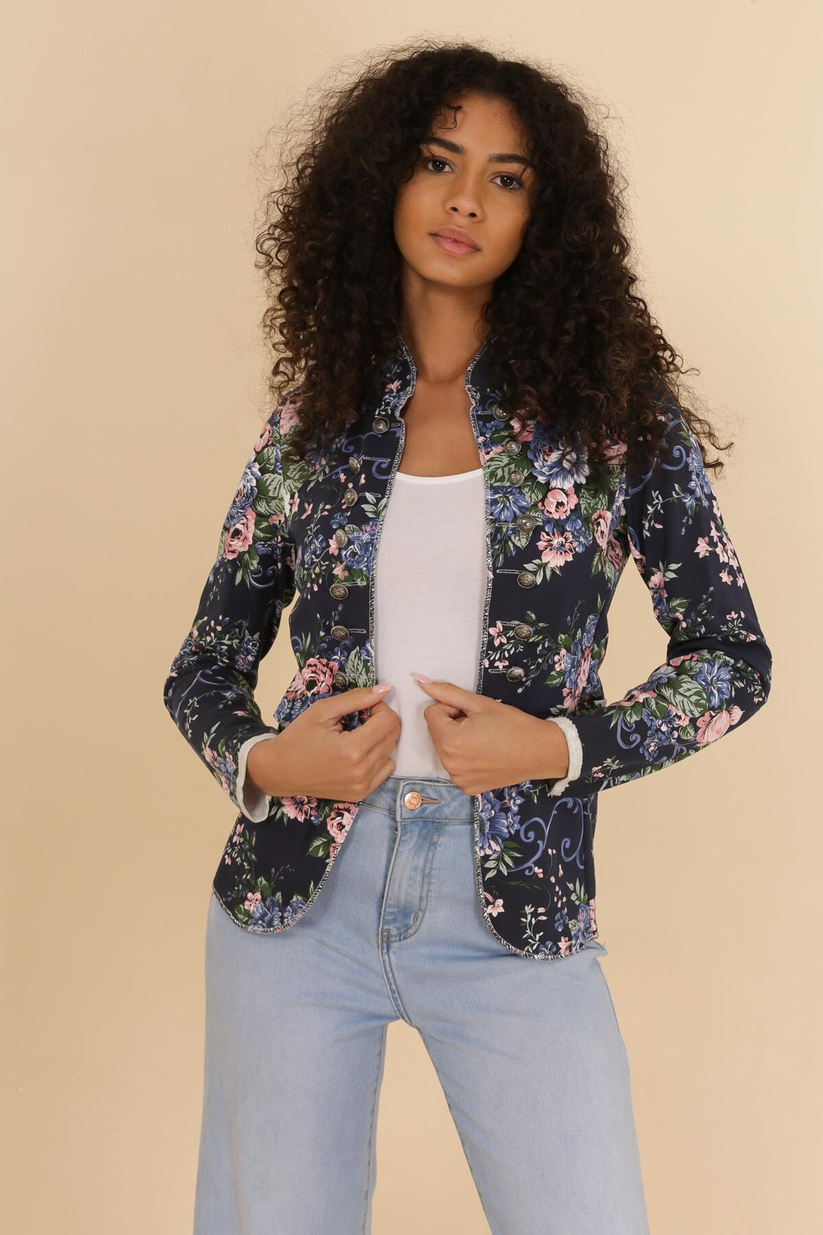 Grossiste JOLIFLY - Veste Officier Femme Chic à Motifs Floraux – Élégance et Style