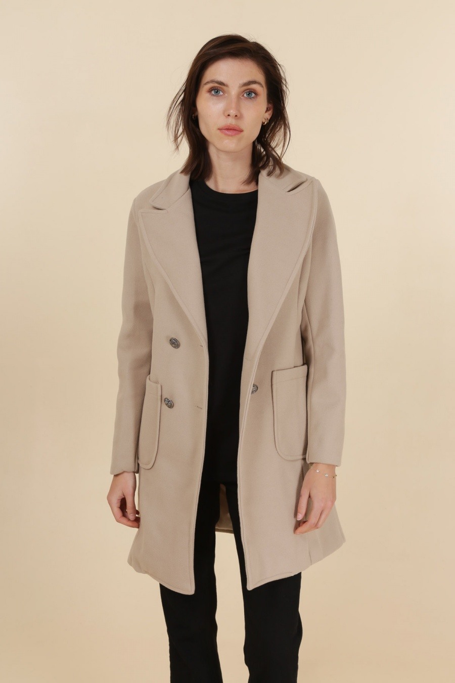Grossiste JOLIFLY - MANTEAU LONG DOUBLE BOUTONNAGE - COUPE DROITE