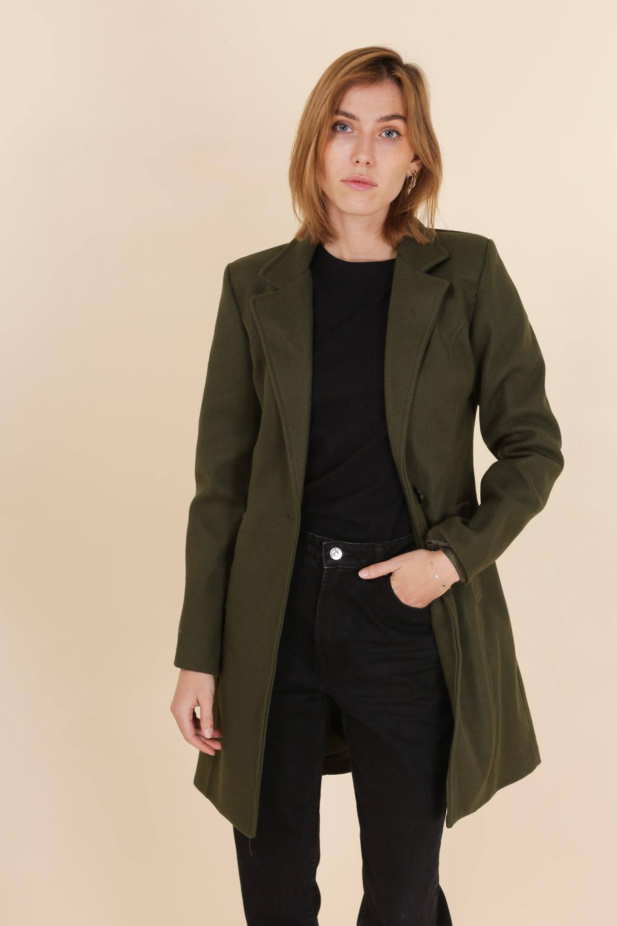Grossiste JOLIFLY - Manteau long à coupe droite et col tailleur
