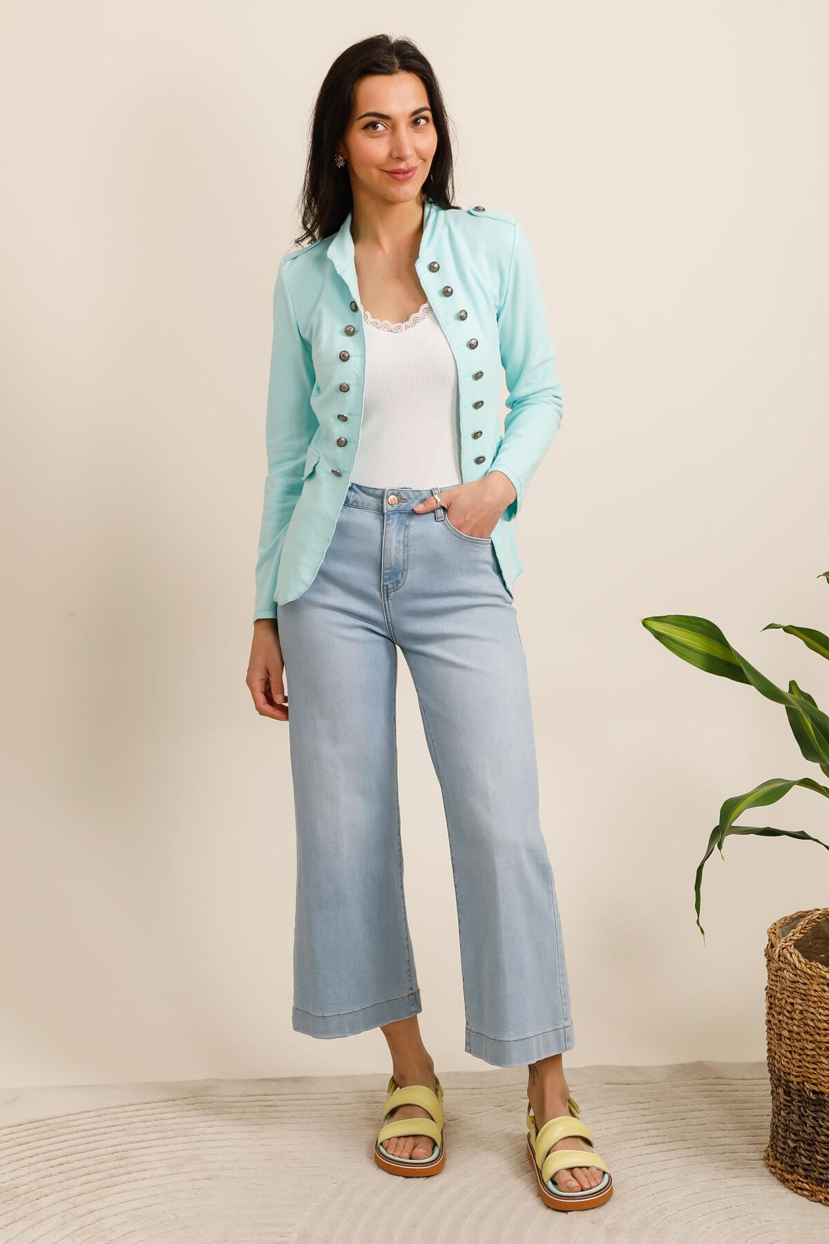 Wholesaler JOLIFLY - Military style officer jacket in faded cotton - trendy silver buttons