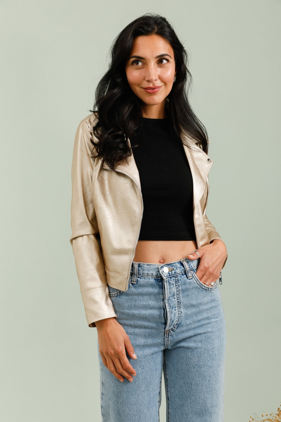 Großhändler JOLIFLY - Damen Perfecto aus Kunstleder GOLD - Urbane & schicke Ausstrahlung
