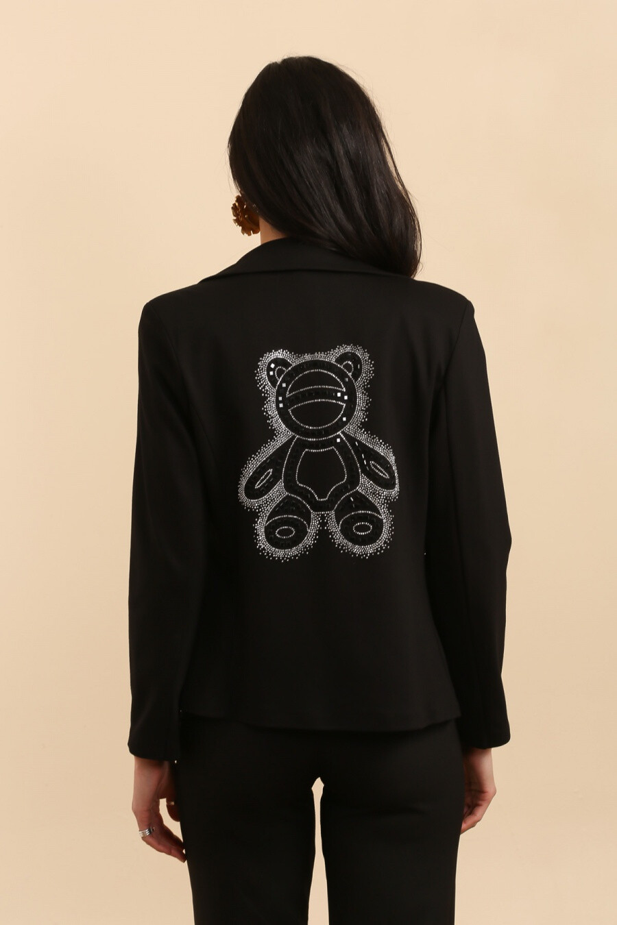 Großhändler JOLIFLY - Taillierter Viskose-Blazer mit Stern-Strasssteinen auf der Rückseite