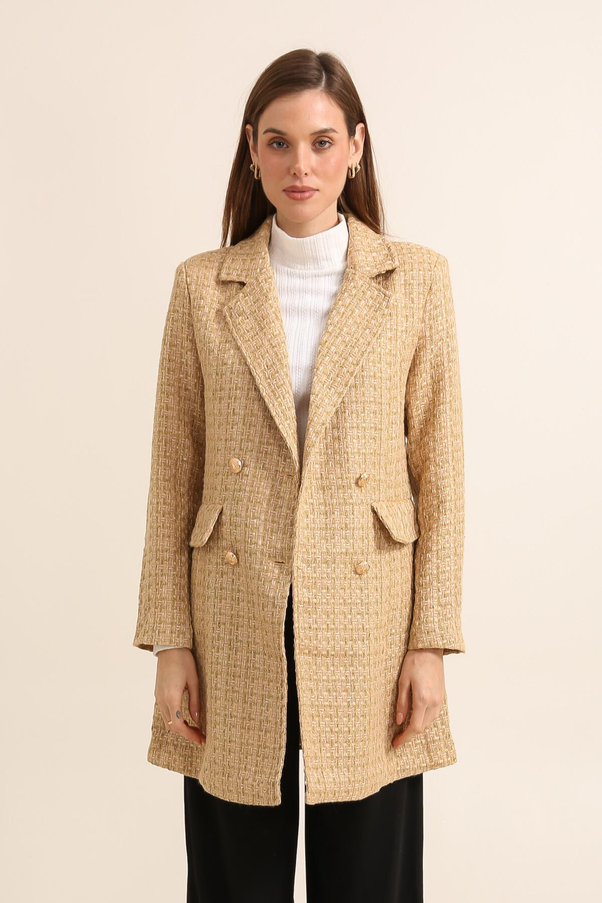 Grossiste JOLIFLY - Blazer tweed longue avec vraies poches , model cintré