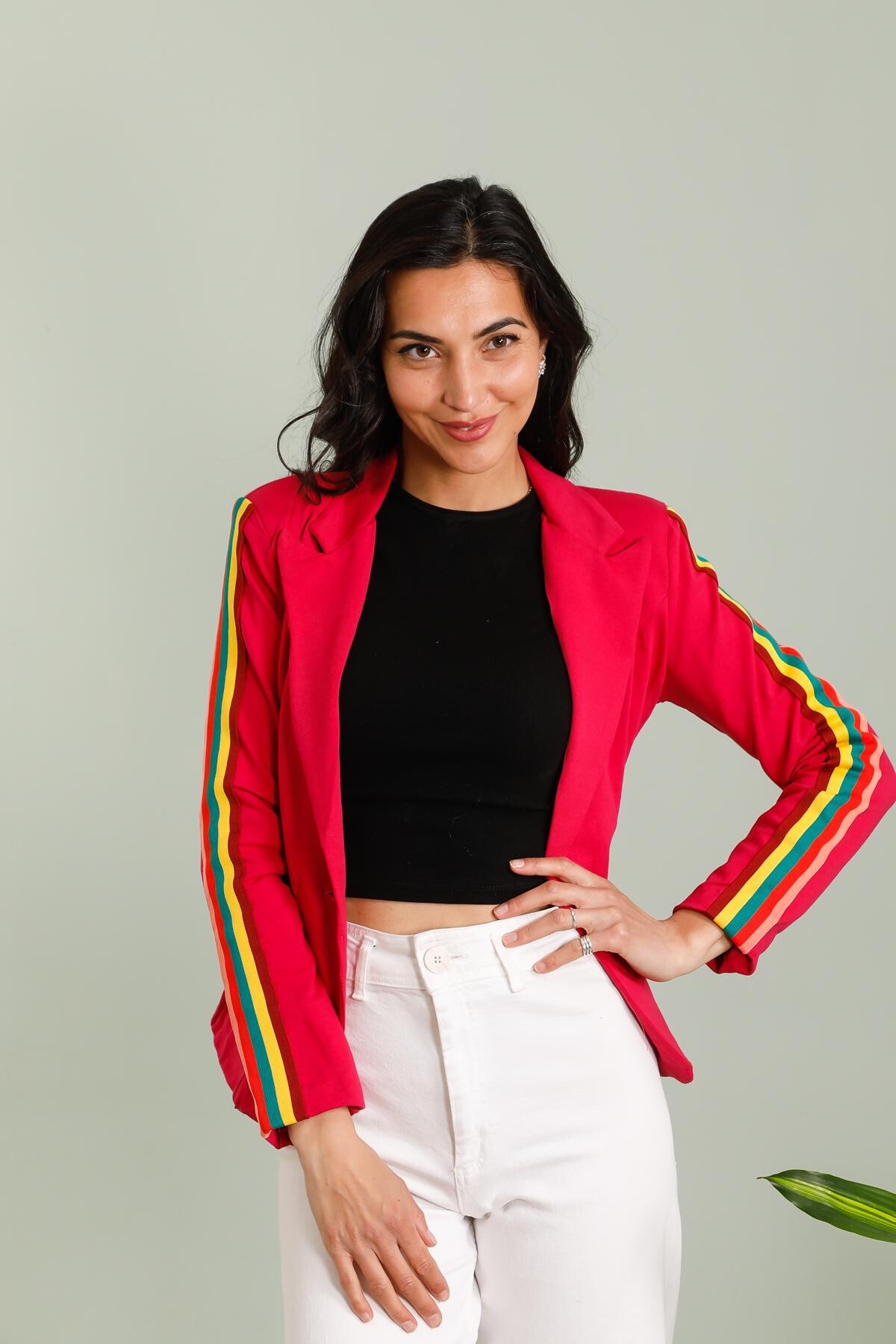 Grossista JOLIFLY - Giacca a blazer a strisce colorate - Sport Style Chic assicurato