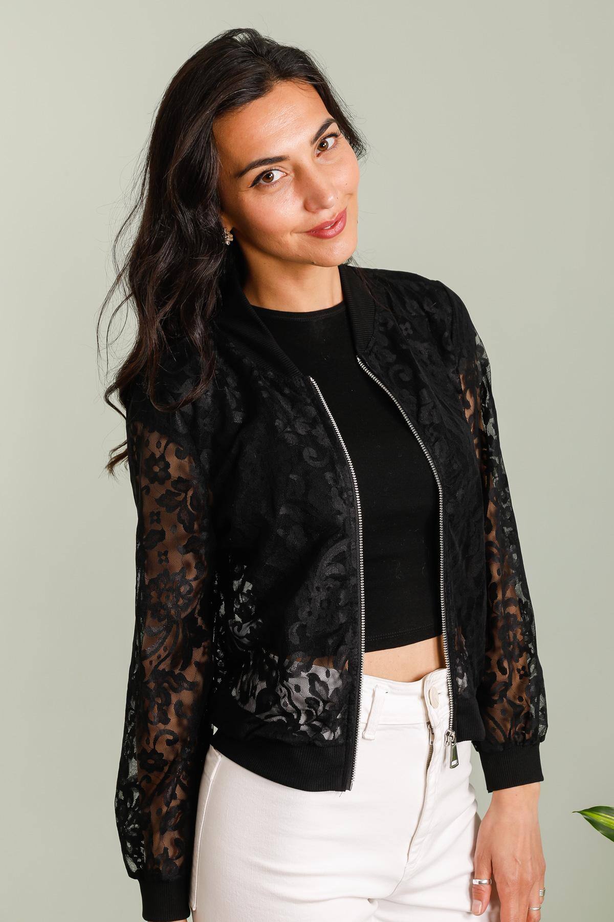 Wholesaler JOLIFLY - Chic and Trendy Lace Bomber Jacket