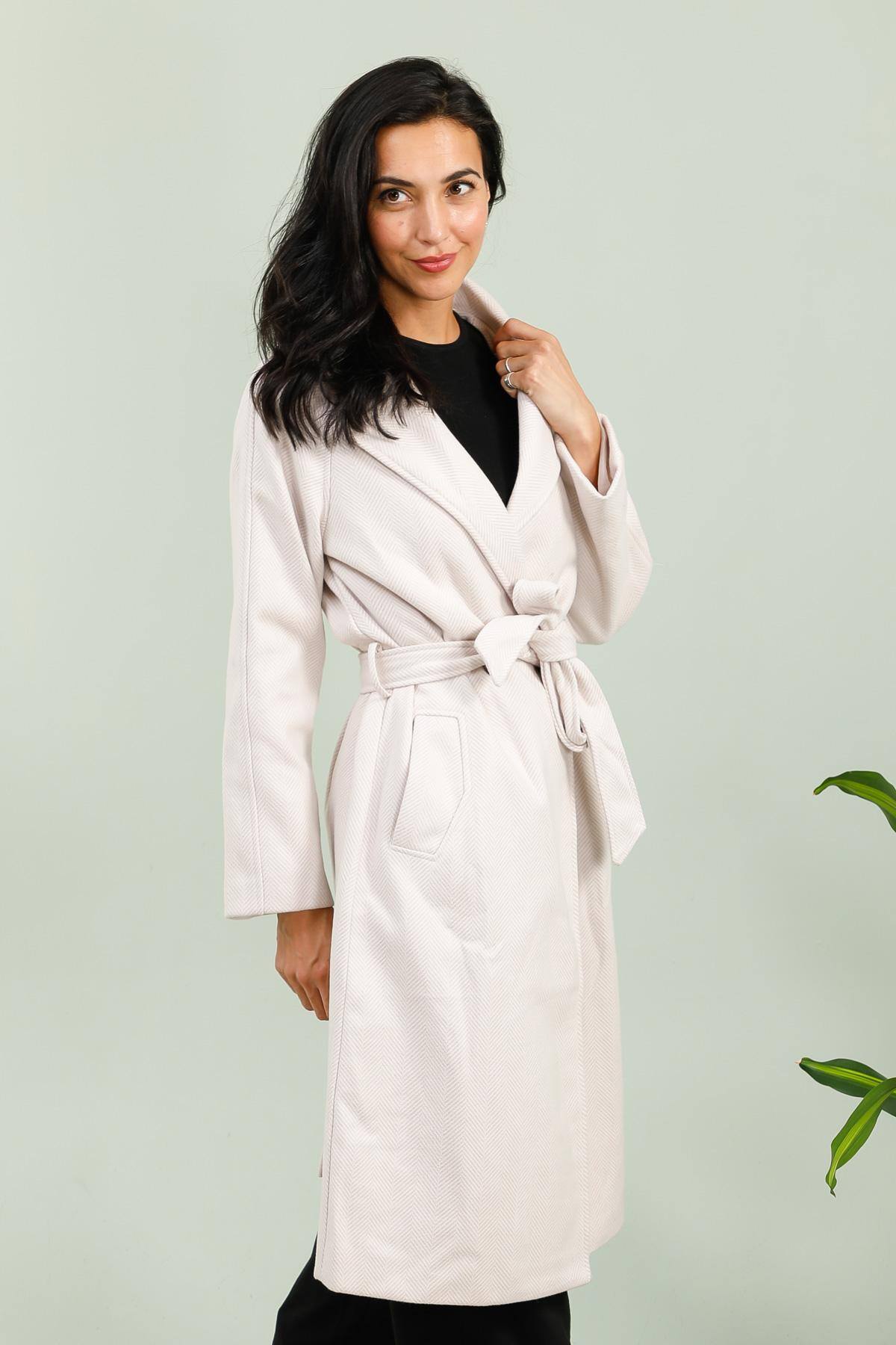 Wholesaler JOLIFLY - Herringbone Belted Coat – Timeless Classic Elegance