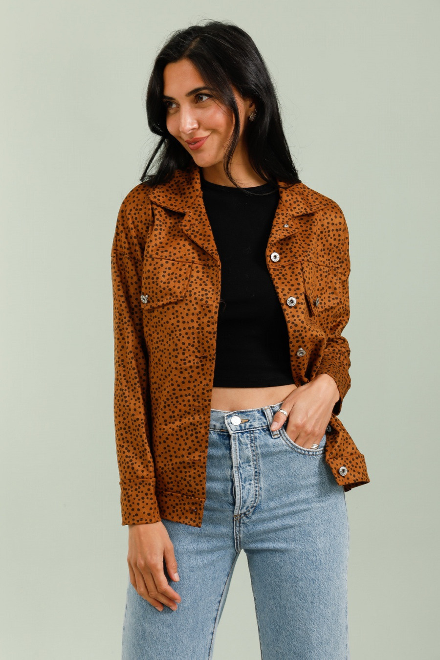 Wholesaler JOLIFLY - Polka Dot Print Shirt Jacket