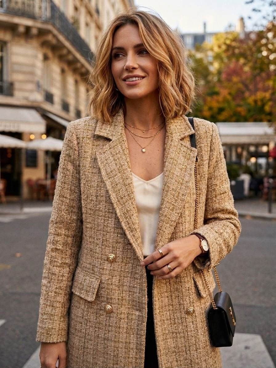 Großhändler JOLIFLY - Der Lange Tweed-Blazer-Mantel 'Pariser'