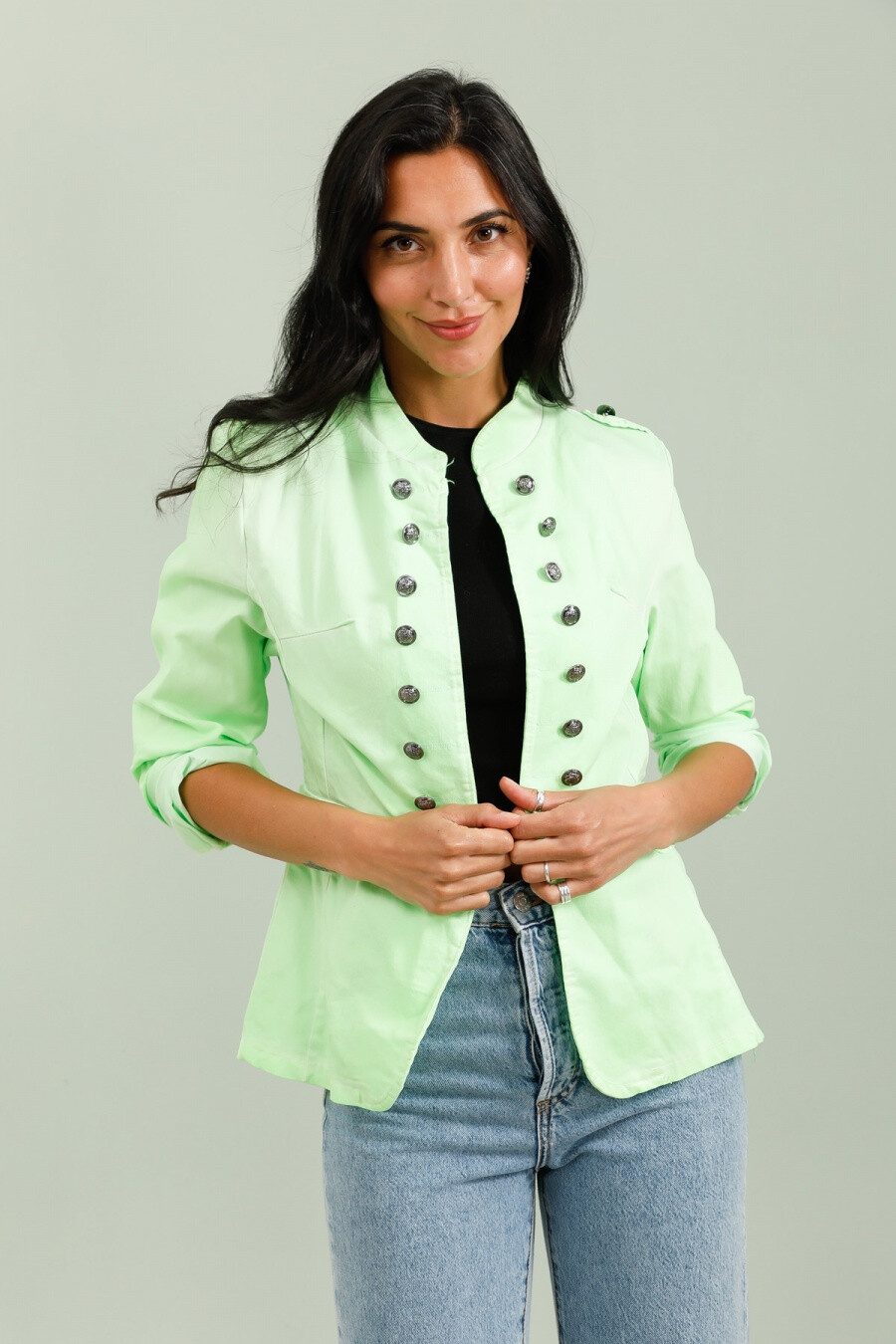 Grossiste JOLIFLY - veste officier en jean delave