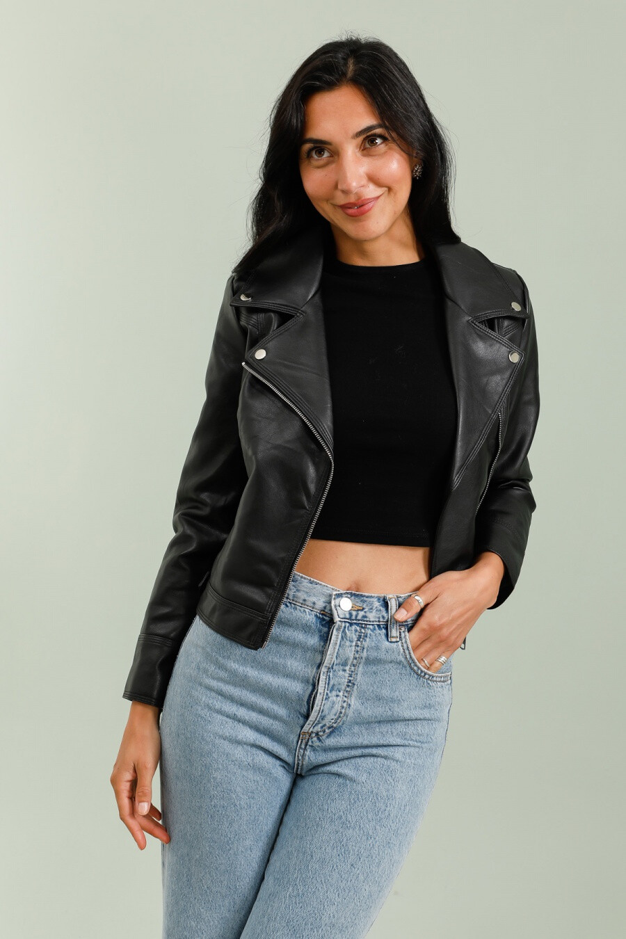 Großhändler JOLIFLY - Damen Bikerjacke aus Kunstleder - Urbaner & schicker Stil