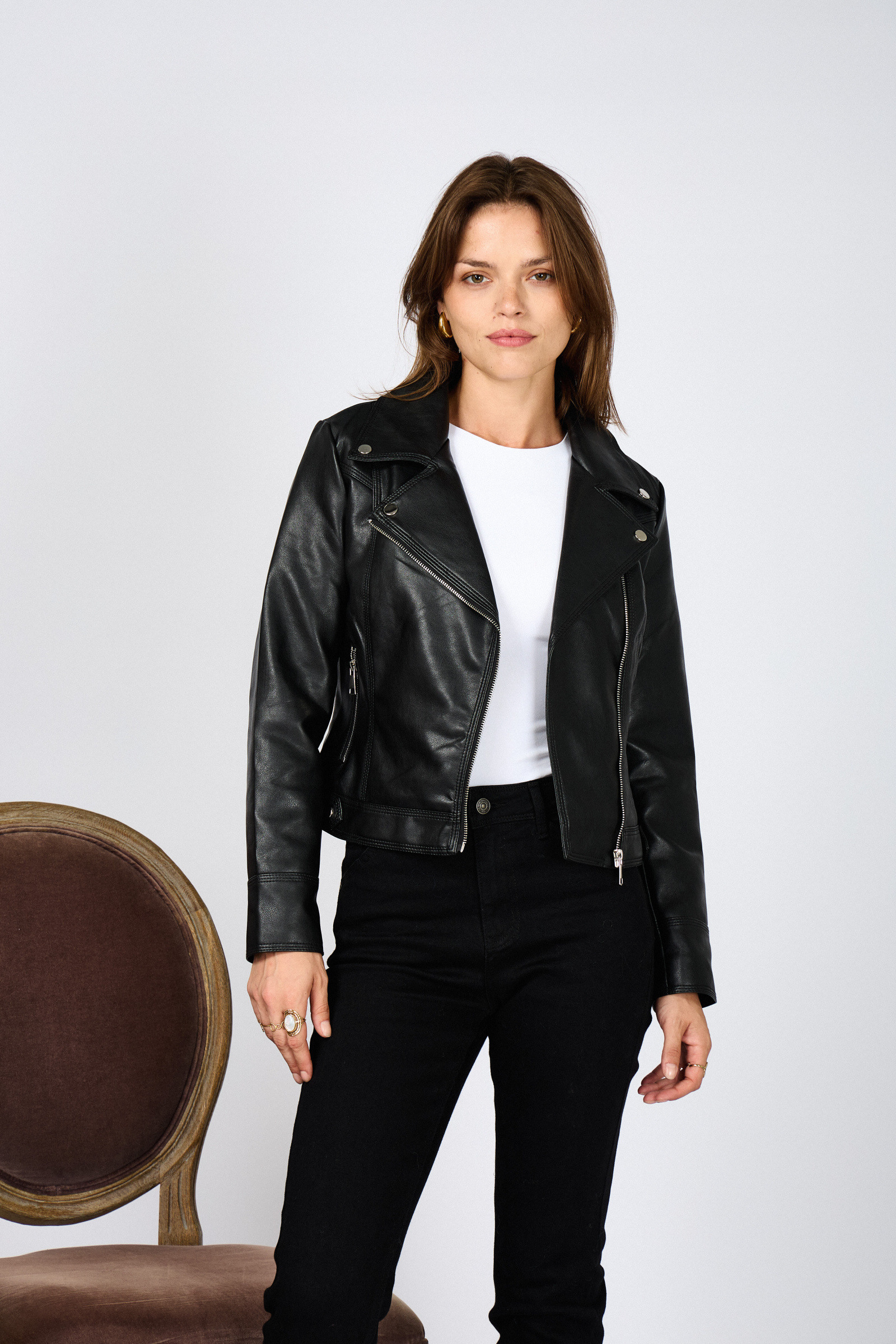 Wholesaler JOLIFLY - Women's faux leather biker jacket - Urban & chic vibe