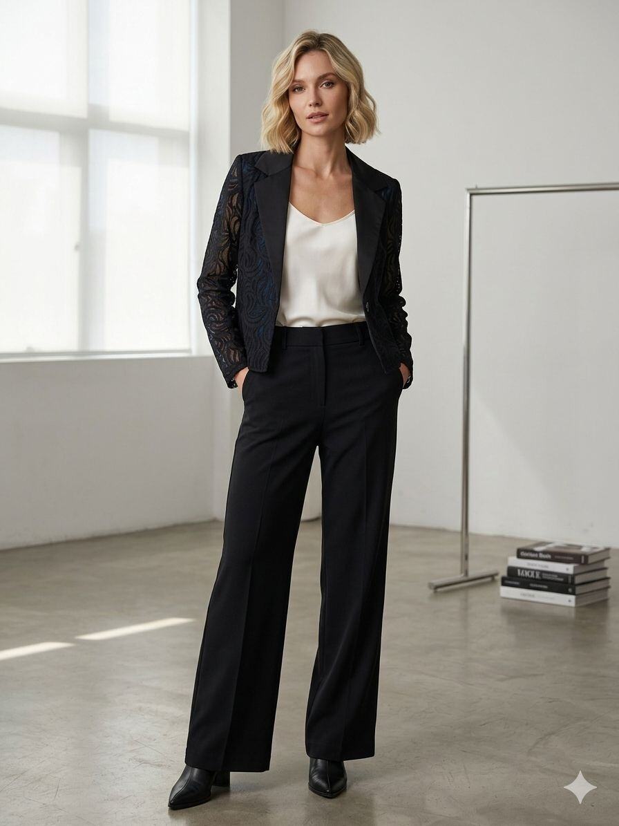 Grossiste JOLIFLY - Veste Blazer en Dentelle Graphique – L’Élégance Audacieuse