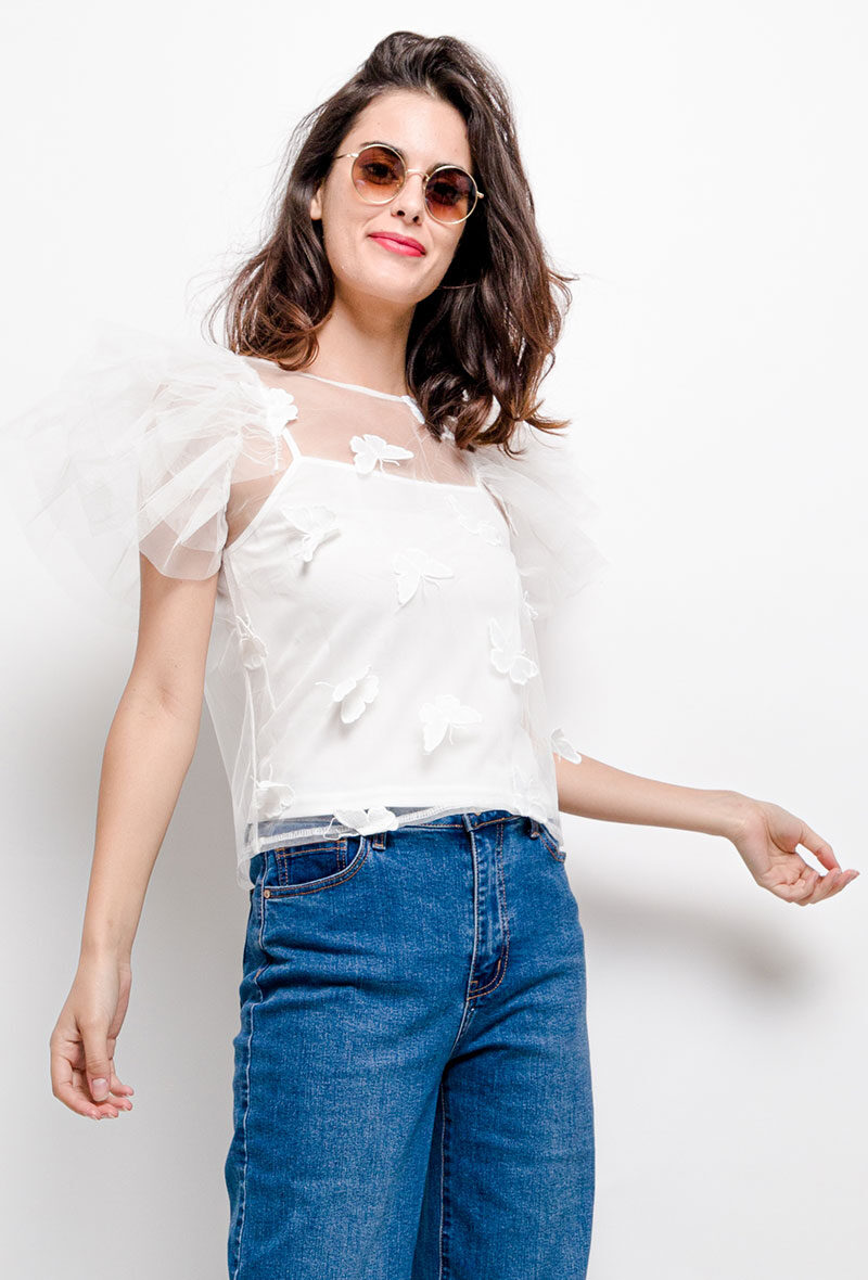 Grossiste Jolio & Co - Blouse en tulle avec papillons brodés