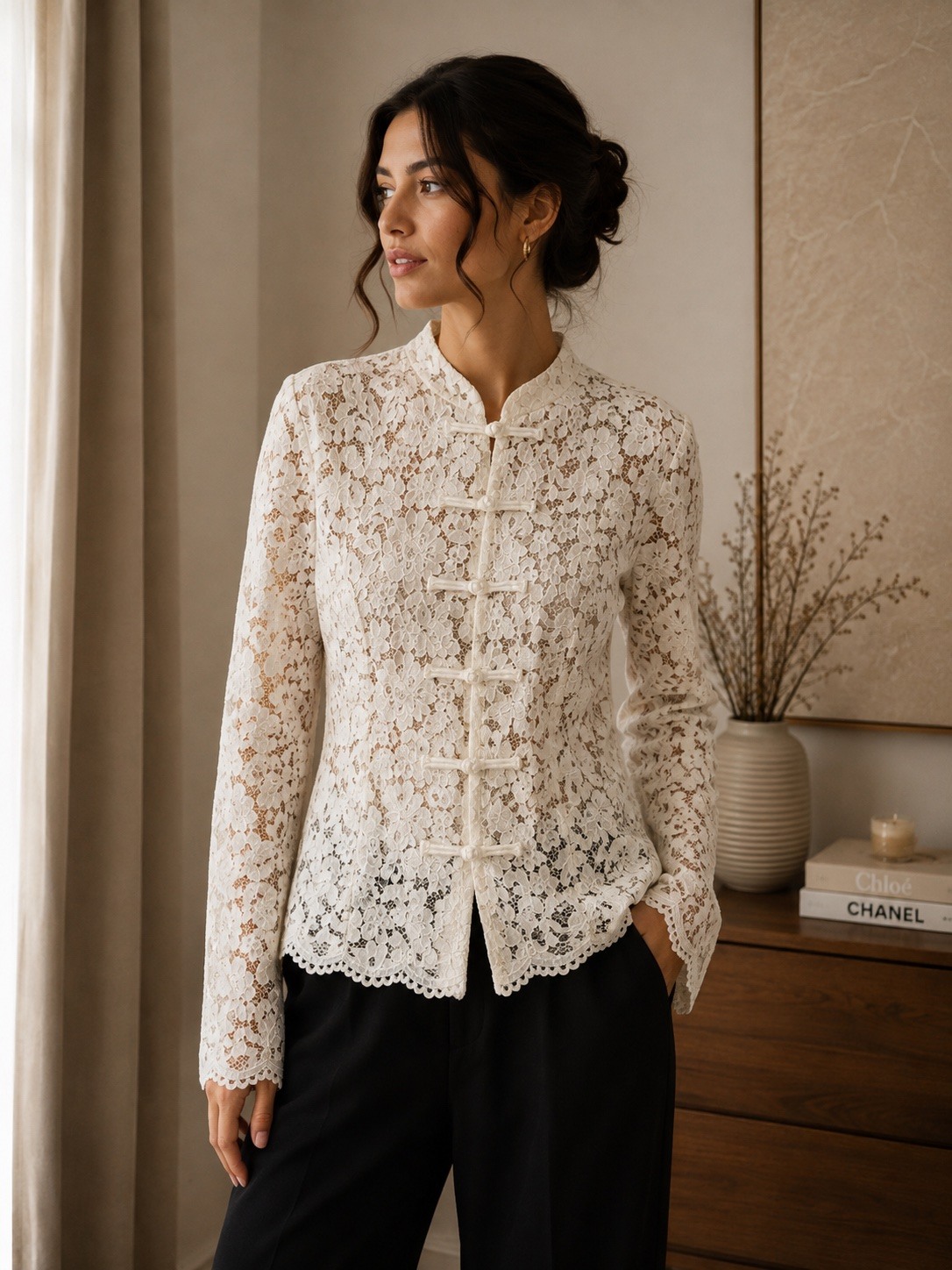 Wholesaler Jolio & Co - Lace blouse with mandarin collar