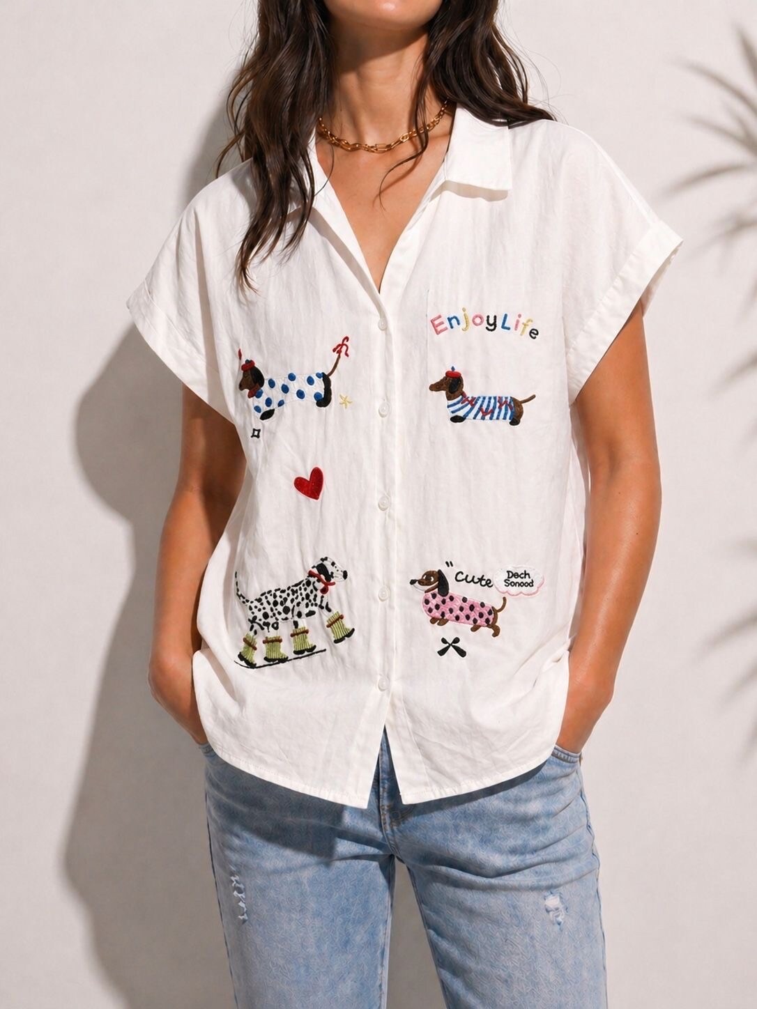 Großhändler Jolio & Co - Bestickte Dackel-Bluse