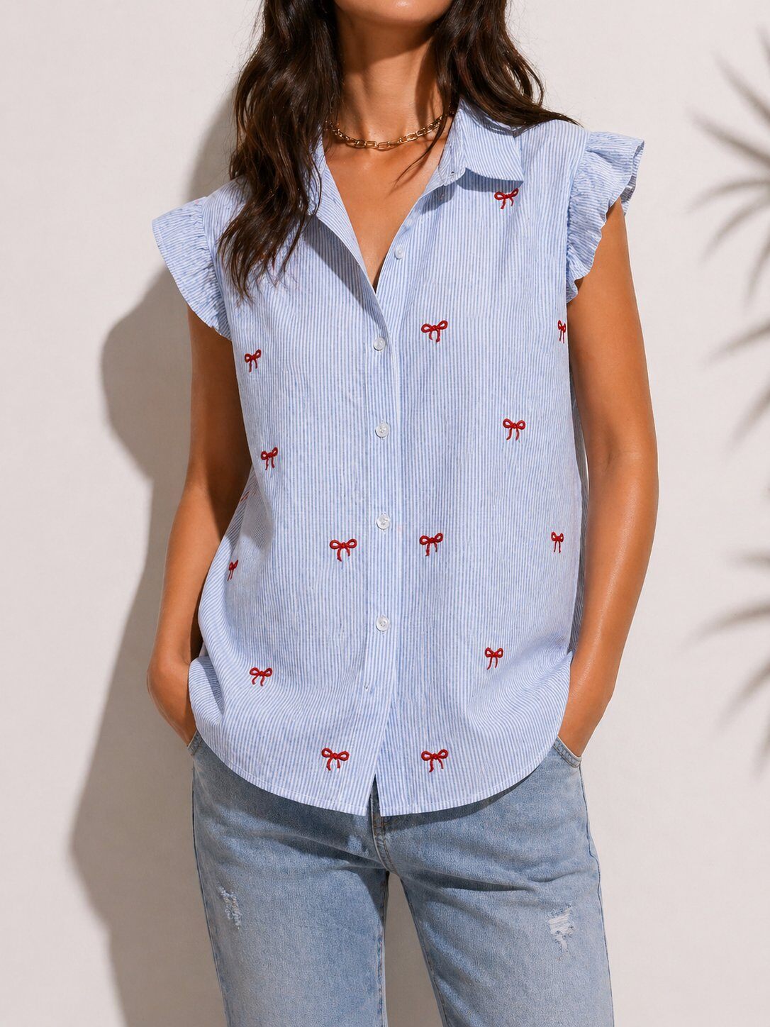 Wholesaler Jolio & Co - Embroidered blouse with bow ties