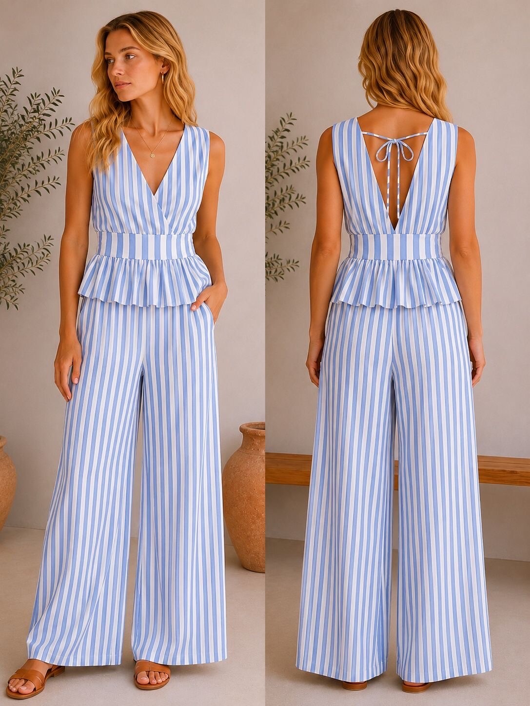 Grossiste Jolio & Co - Ensemble rayé top avec pantalon