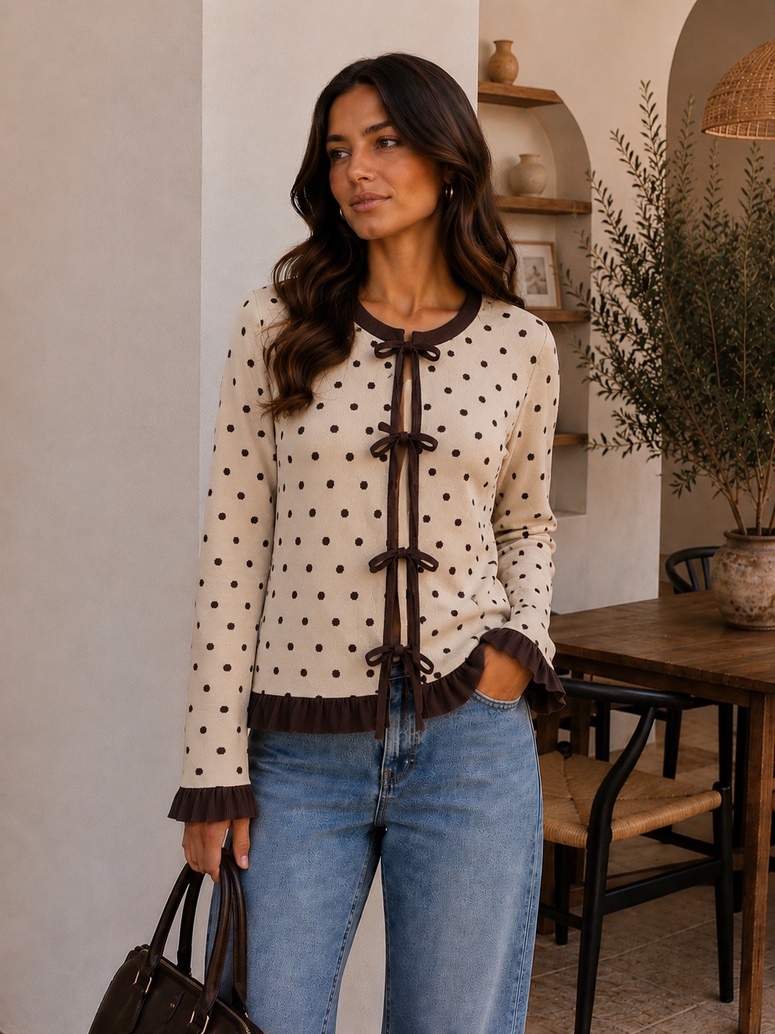 Wholesaler Jolio & Co - Polka dot cardigan with bows
