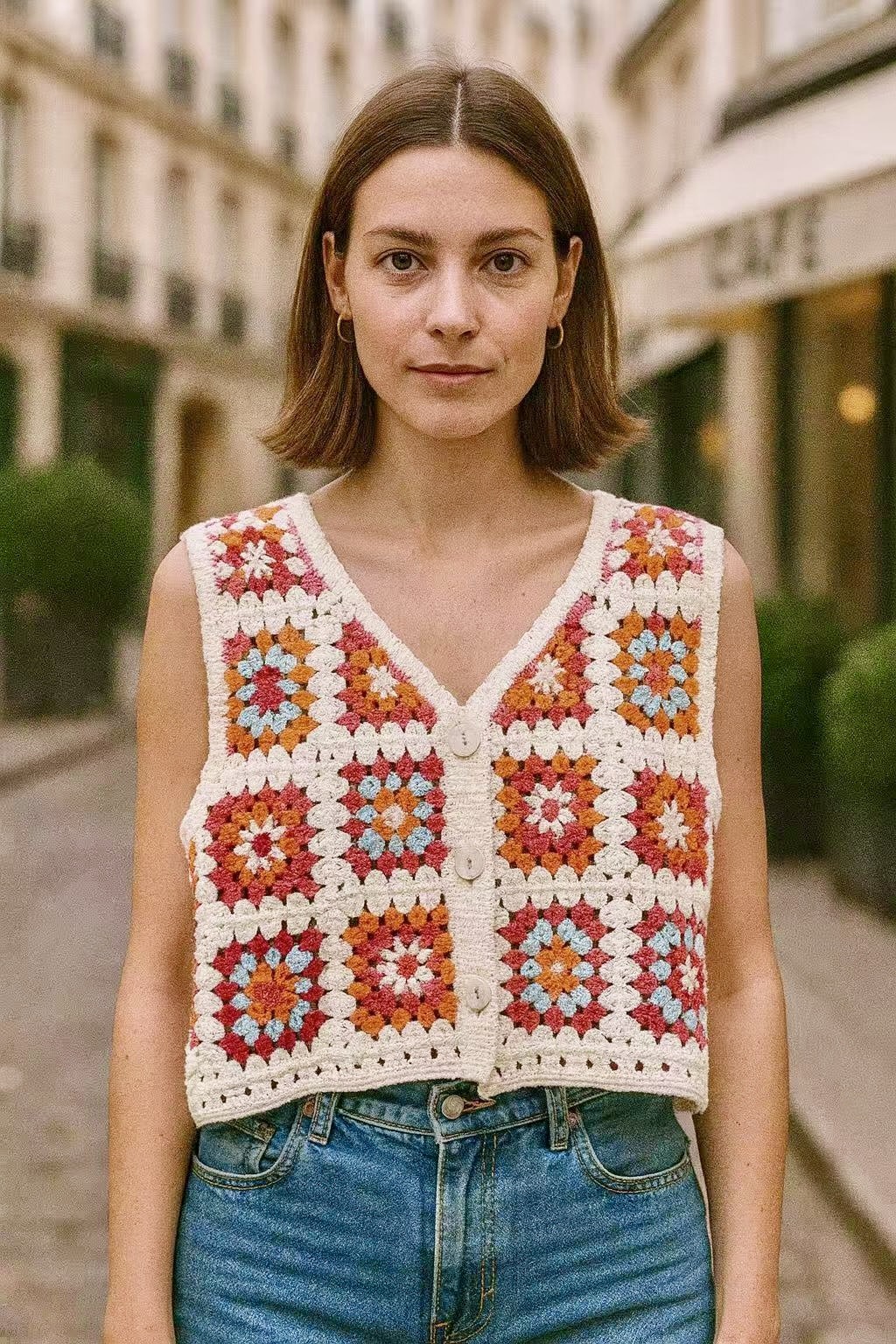 Grossiste Jolio & Co - Gilet en crochet avec motif