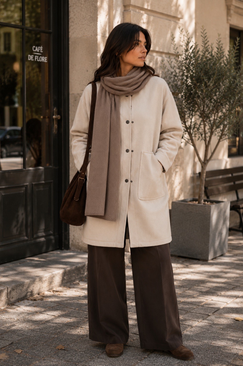 Grossiste Jolio & Co - Manteau à boutons noirs avec poche et écharpe