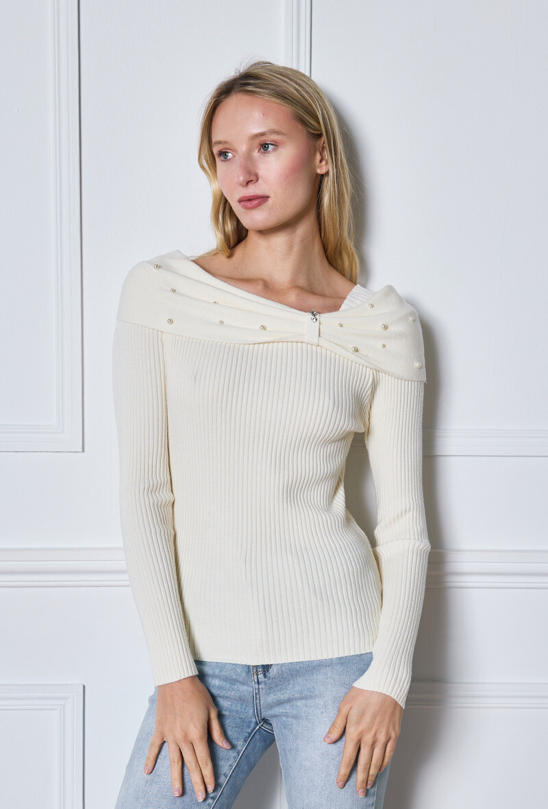 Wholesaler Jolio & Co - Bardot neck sweater with pearls