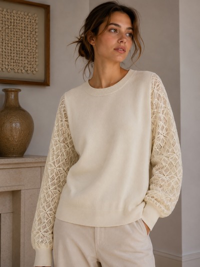 Grossista Jolio & Co - maglione con maniche in pizzo Grossista Jolio & Co - maglione con maniche in pizzo