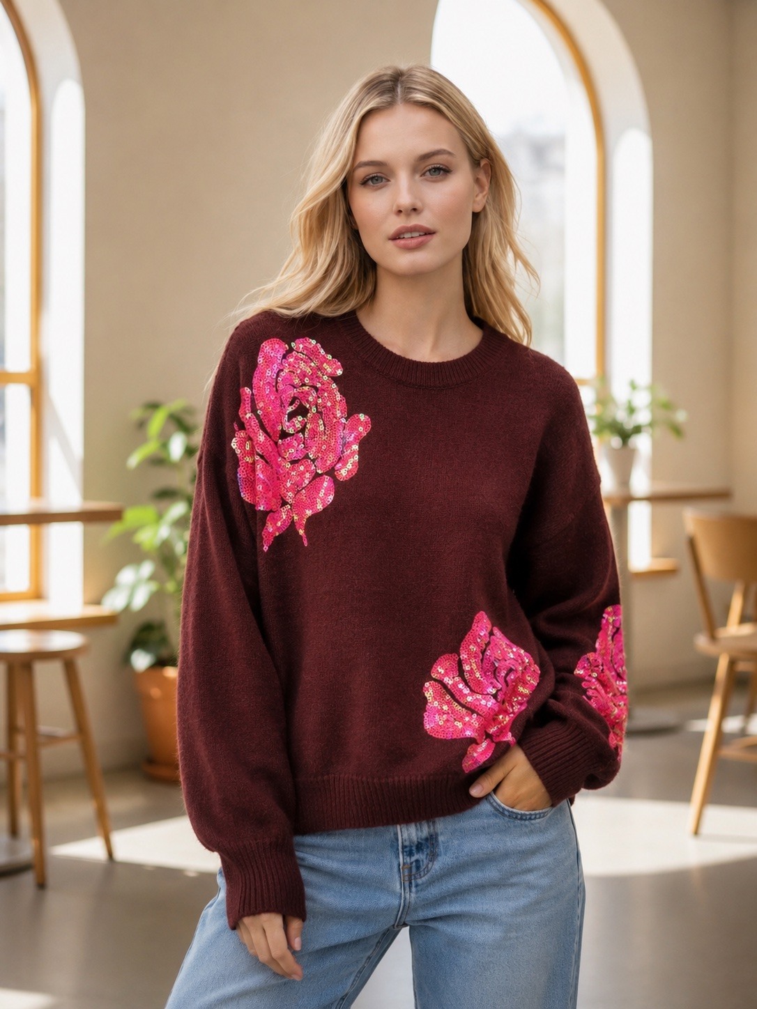 Grossiste Jolio & Co - Pull à fleurs brodées