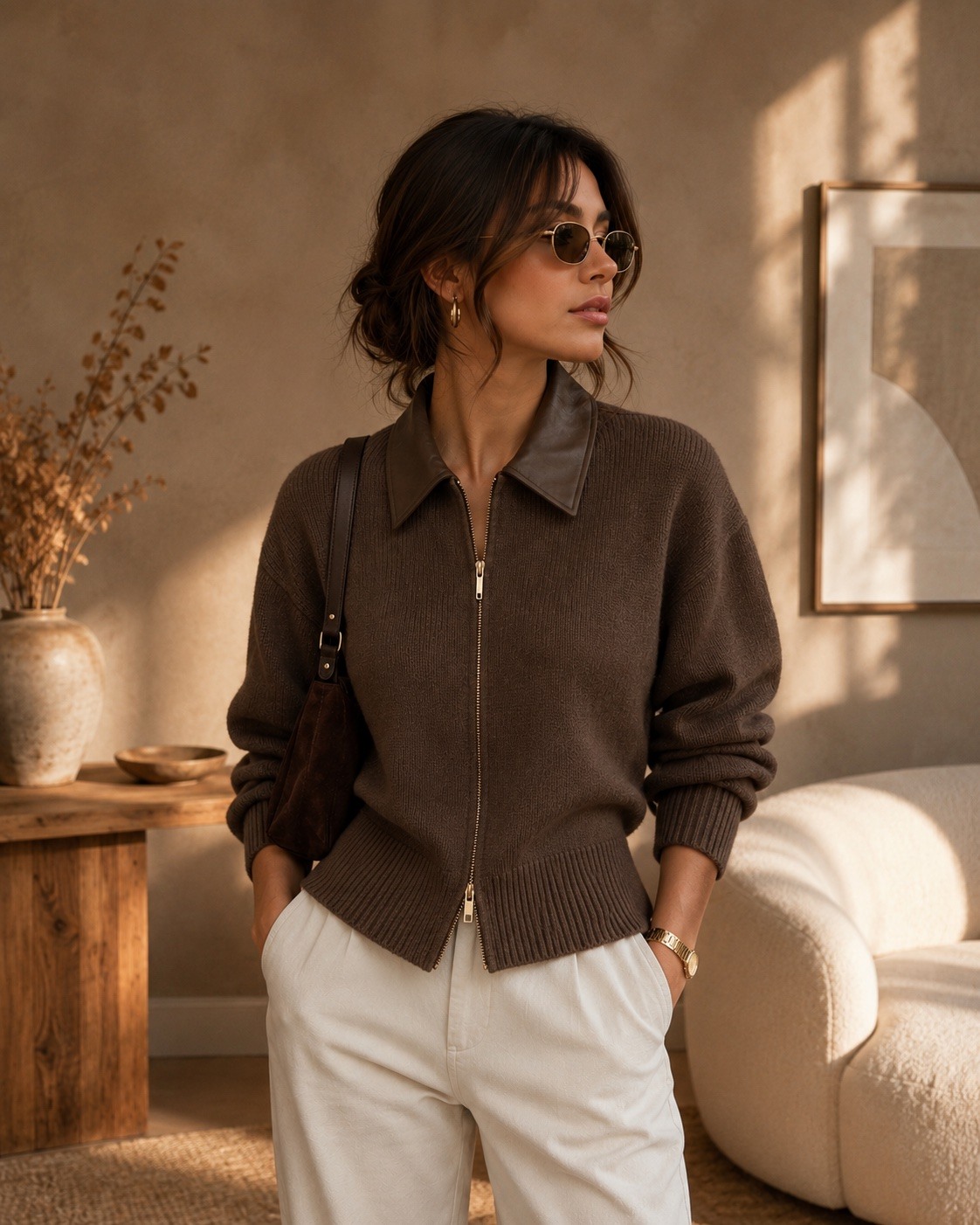 Grossiste Jolio & Co - Gilet zipé avec col en cuir